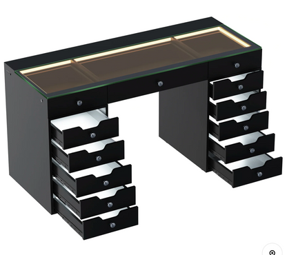 VANITII Eva Vanity Desk - 13 Storage Drawers with Full Light