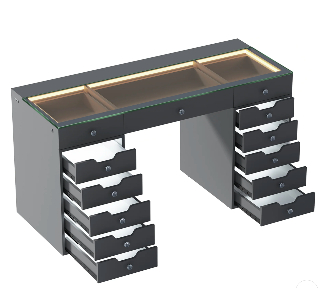 VANITII Eva Vanity Desk - 13 Storage Drawers with Full Light
