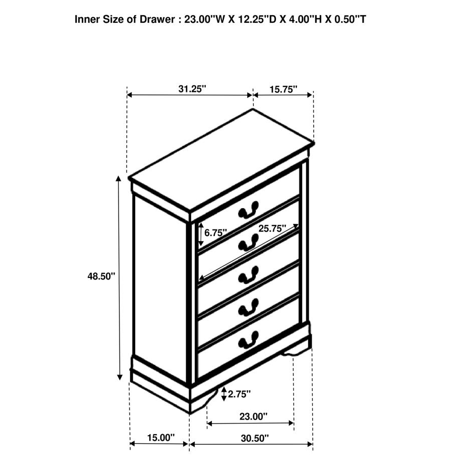 202445 - Louis Philippe 5-drawer Bedroom Chest White