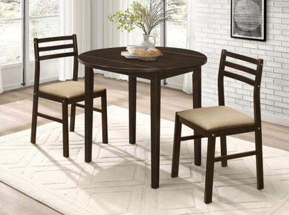 130005 - 3-piece Round Drop Leaf Dining Table Set Cappuccino