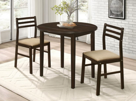 130005 - 3-piece Round Drop Leaf Dining Table Set Cappuccino