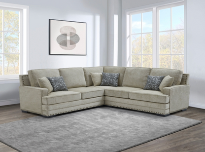 8070 DARK GRAY- Fabric Stationary Sectional Sofa w/ 6 Pillows