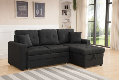 8008-GR GRAY Fabric Reversible Pull Out Sectional Sofa & Storage