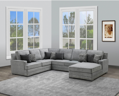 8210 DARK GRAY RHF Fabric U-Shaped Stationary Sectional Sofa w/ Chaise + Pillows