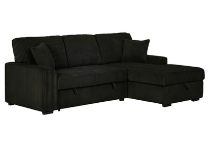8063 BLACK Fabric RHF Pull Out Sectional Sofa & Storage