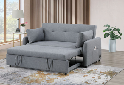 81630 Radella 69"W Gray Linen Convertible Sleeper Sofa with USB Ports, Power Sockets