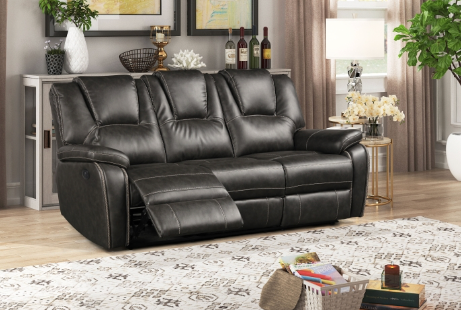 8089-2PC 2PC GRAY Breathable Air Leather Power Recliners Sofa Set w/ USB
