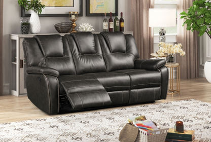 8089-2PC 2PC GRAY Breathable Air Leather Power Recliners Sofa Set w/ USB