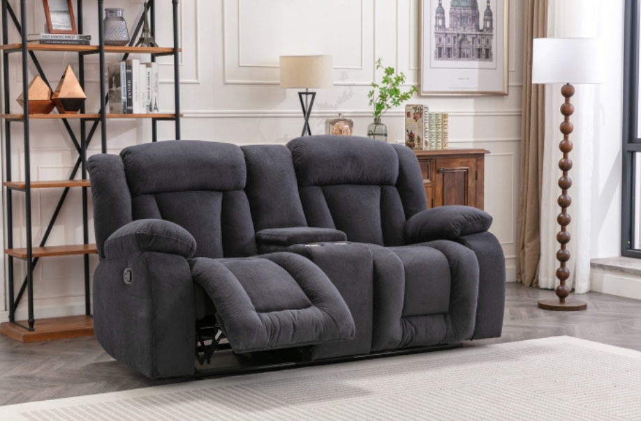8049-2PC 2PC DARK GRAY Fabric Manual Reclining Sofa Set