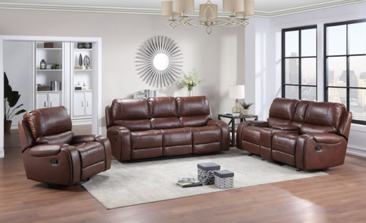 8026-3PC 3PC BROWN Manual Recliner Rocking Sofa Set w/ USB + Power Outlets